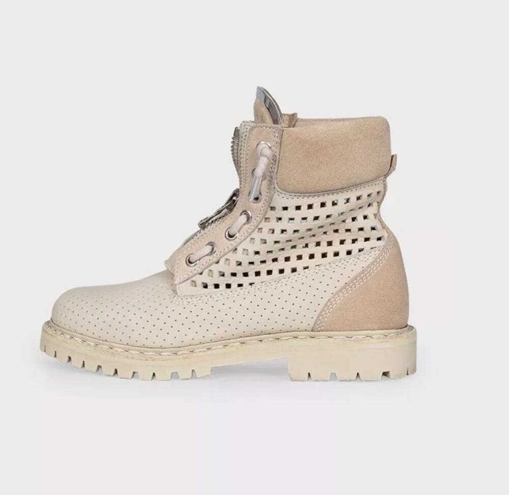 Balmain Perforated Leather & Suede Lace-Up Boots Size 36.5